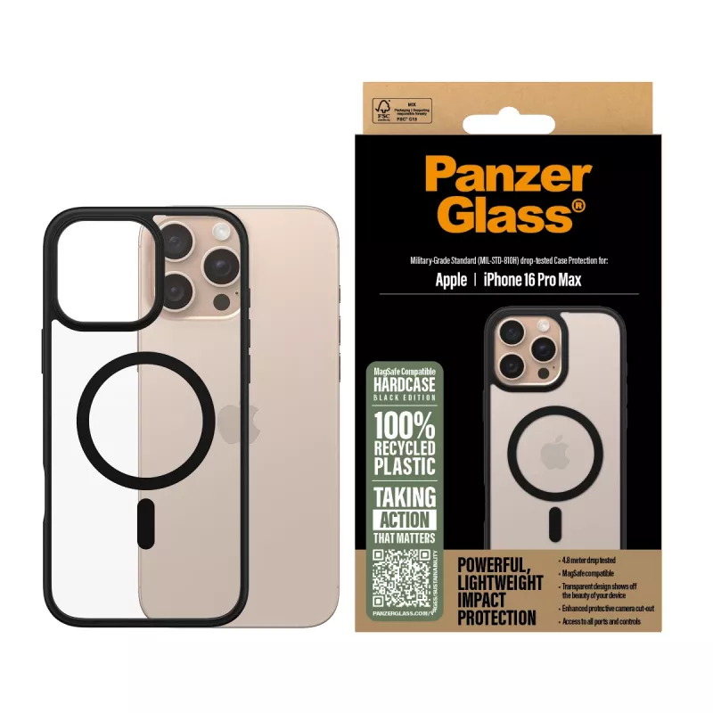PanzerGlass ® HardCase transparentné s čiernym MagSafe a rámikom iPhone 16 Pro Max