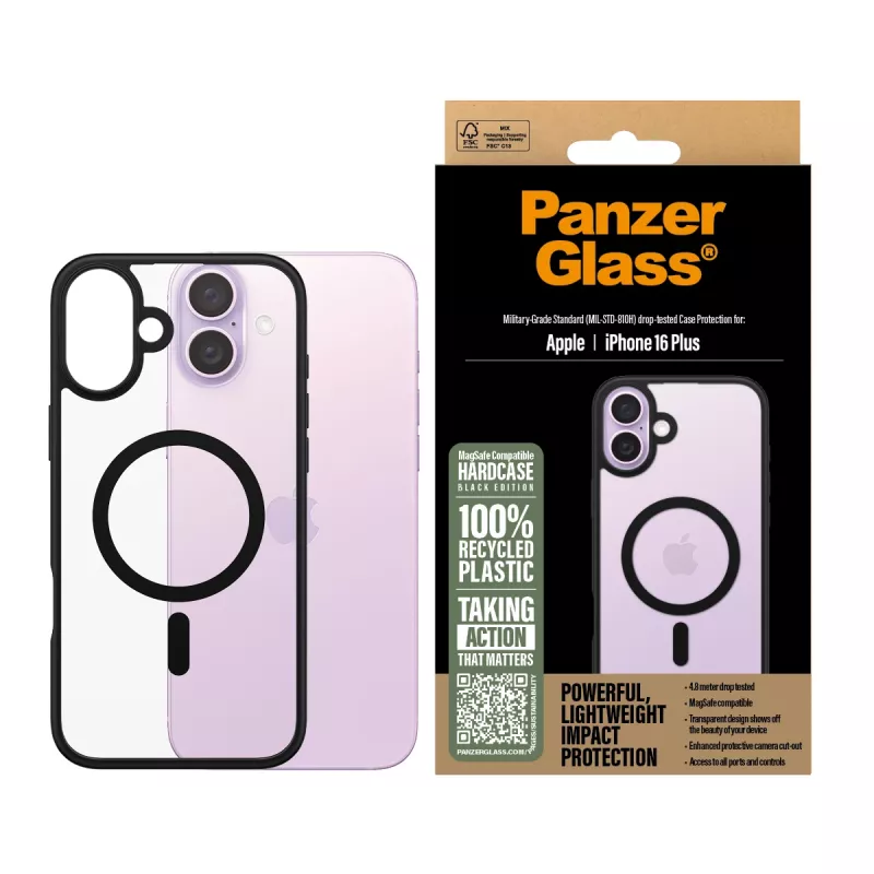 PanzerGlass ® HardCase transparentné s čiernym MagSafe a rámikom iPhone 16 Plus