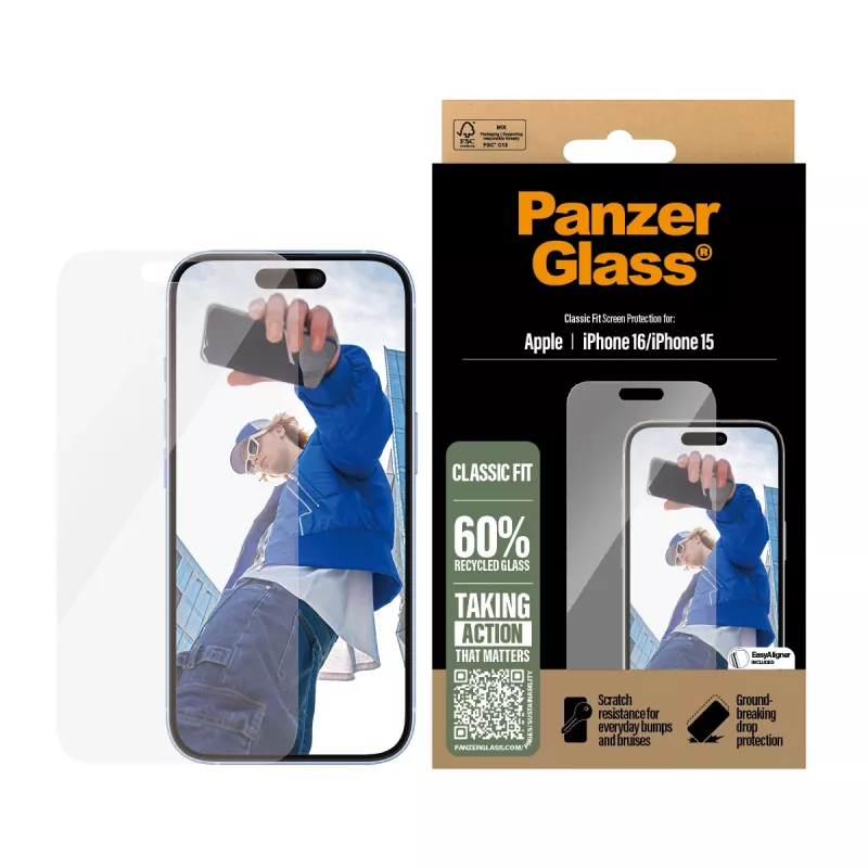PanzerGlass® ochrana displeja iPhone 16 | 15 | Classic Fit