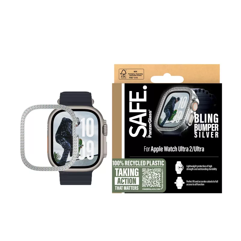 SAFE by PanzerGlass Bling Bumper SAFE95911 puzdro pre Apple Watch Ultra / Ultra 2 / Ultra 3, strieborné
