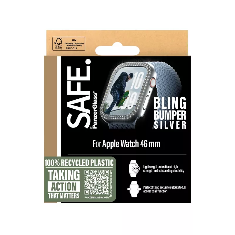 PanzerGlass SAFE. by ® Bling Bumper strieborné Apple Watch Series 10 46mm transparentné