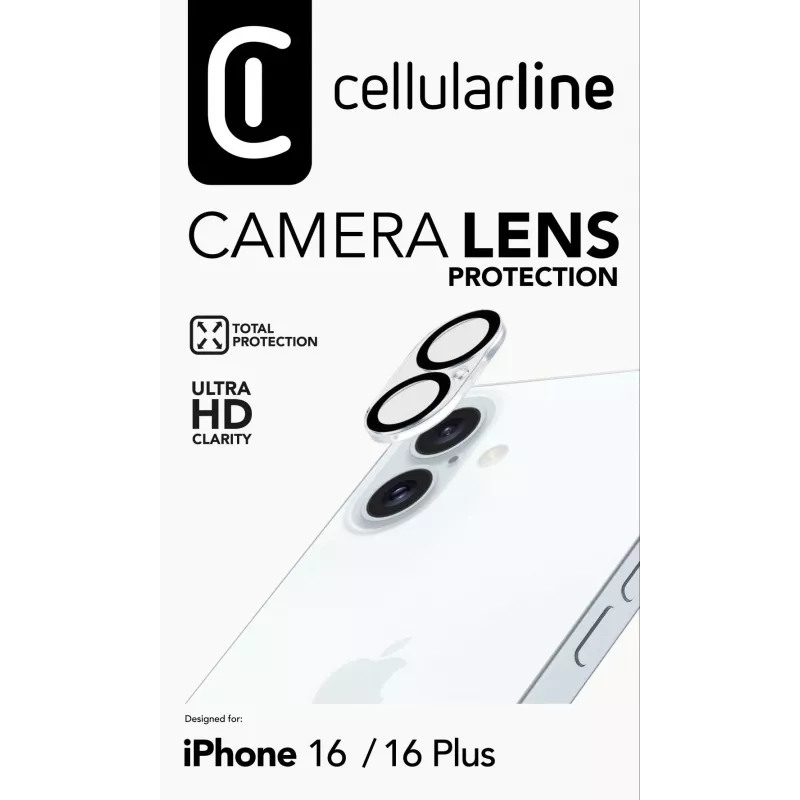Cellularline ochrana objektívu kamery - iPhone 16 transparentná odolná proti poškriabaniu a nárazom