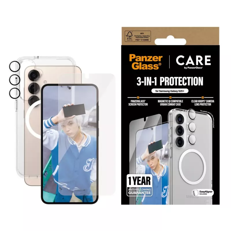 PanzerGlass ® | CARE by ® Flagship 3-in-1 sada Samsung Galaxy S25+