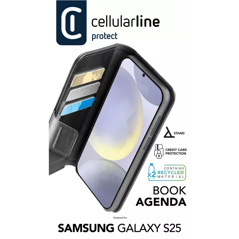 Cellularline Book Agenda 2 Case BOOKAG2GALS25K knižkové puzdro pre Samsung S25, čierne
