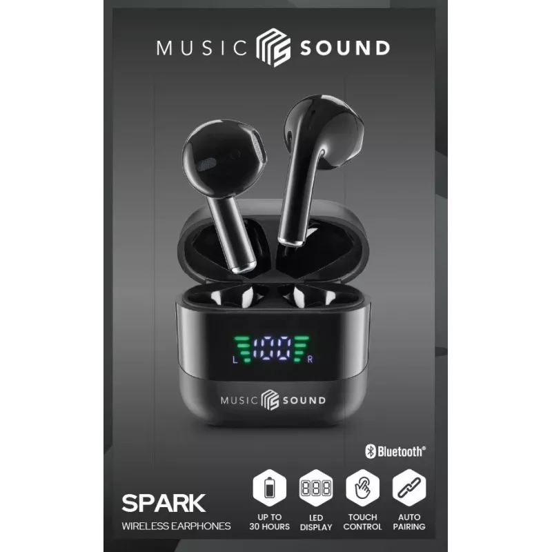 Music Sound SPARK Auricolare TWS s LED displejom