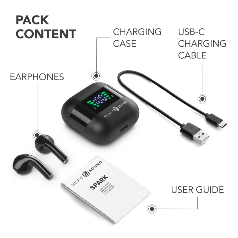 Music Sound SPARK Auricolare TWS s LED displejom