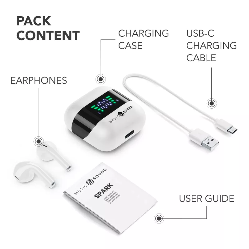 Music Sound SPARK Auricolare TWS s LED displejom