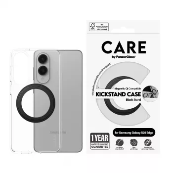 PanzerGlass CARE transparentné puzdro s čiernym stojanom a Qi Samsung Galaxy S25 Edge