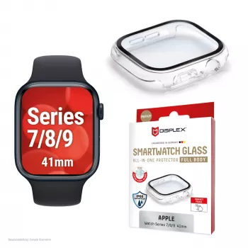 Displex 10H temperované sklo pre Apple Watch 9/8/7 (41mm), celotelová ochrana, IP68, Snap-On, transparentné