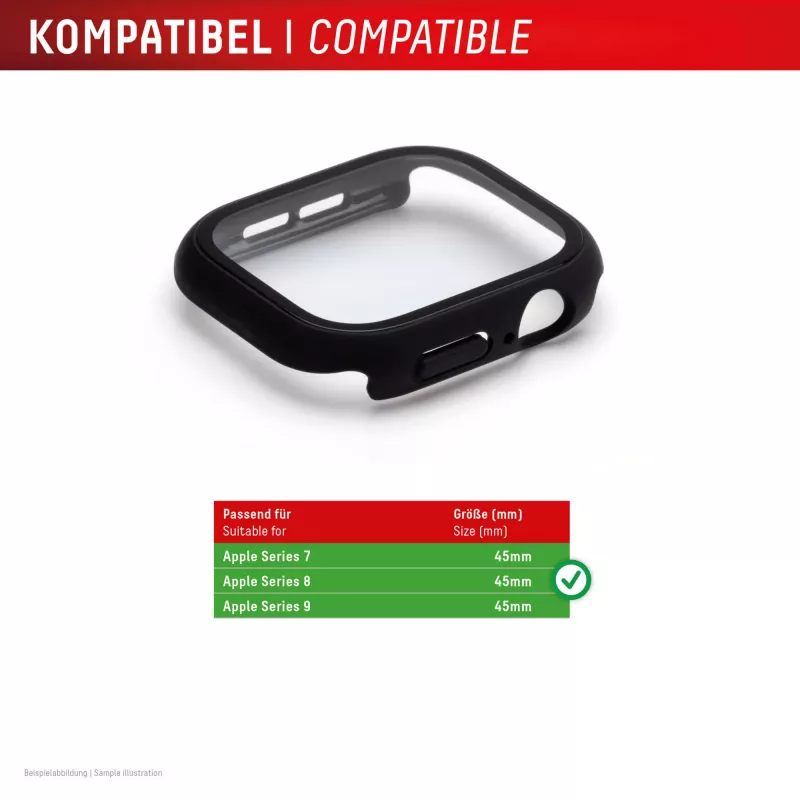 Displex 10H temperované sklo pre Apple Watch 9/8/7 (45 mm), celotelové puzdro, IP68, Snap-On, čierna matná