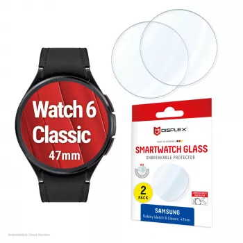 Displex 9H sklo Galaxy Watch 6 Classic (47mm), balenie 2 ks, ultratenké, bez rámčeka, proti odtlačkom prstov, Made in Germany