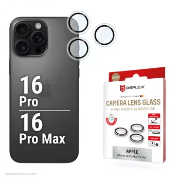 Displex Premium sklo na kamerové šošovky, iPhone 16 Pro/16 Pro Max, 10H, samostatné krúžky, DLC, transparentné, rýchla montáž