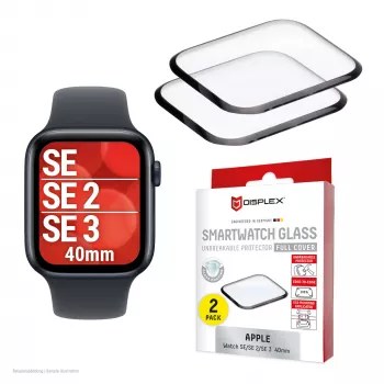 Displex nerozbitné ochranné sklo s úplným krytím Apple Watch SE3/SE2/SE (40mm), balenie 2 ks, ultratenké, bez rámčeka, Eco Mount