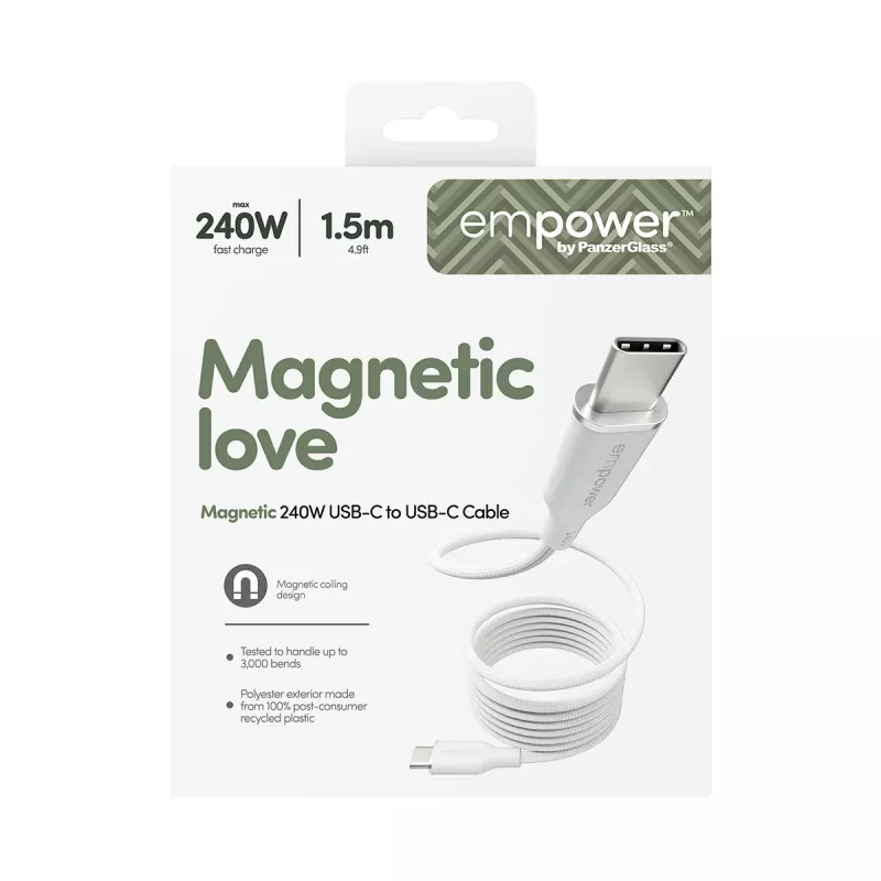 PanzerGlass empower™ by ® magnetický 240W USB-C-zu-USB-C kábel | USB 2.0 | 1,5 m | Silver White