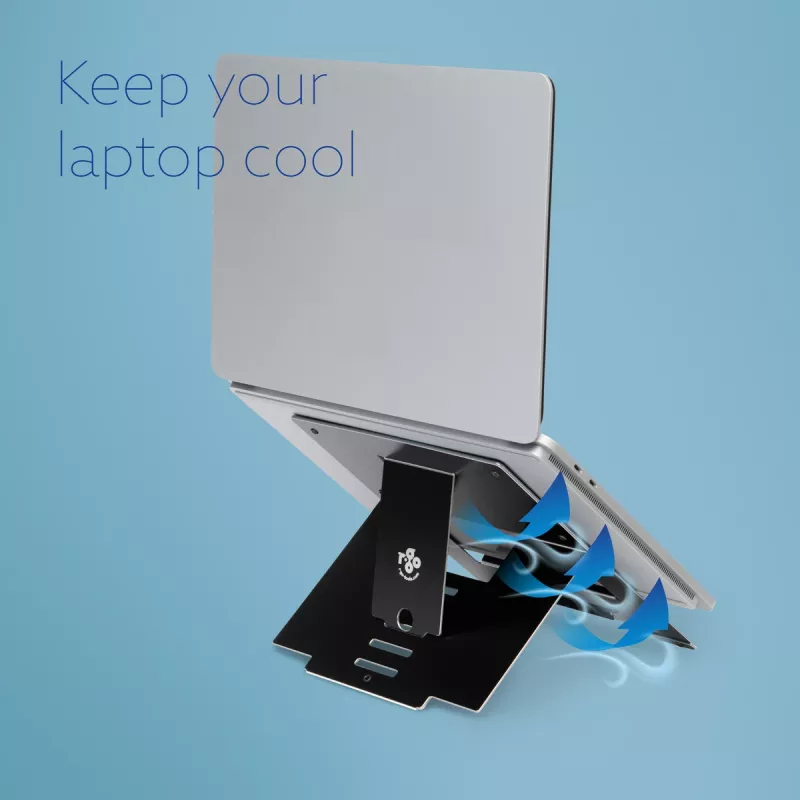R-Go Tools stojan na notebook R-Go Riser Flexible, nastaviteľný skladací stojan na notebook, ergonomický, Hylite hliník, čierny