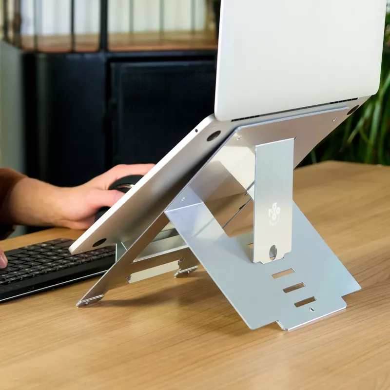 R-Go Tools stojan na notebook R-Go Riser Flexible, nastaviteľný skladací stojan na notebook, ergonomický, Hylite hliník, strieborný