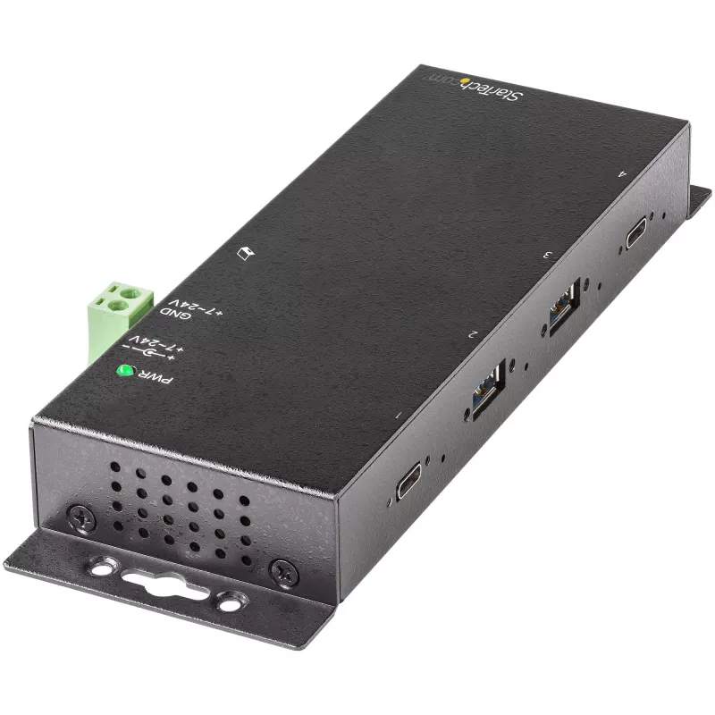 StarTech.com 4-portový USB-C hub 10 Gbit/s – priemyselný USB-C hub z kovu – 2x USB-C & 2x USB-A – ESD prepäťová ochrana – USB-C alebo USB-A host – samostatne napájaný, montovateľný USB 3.2 Gen 2 Type-C hub