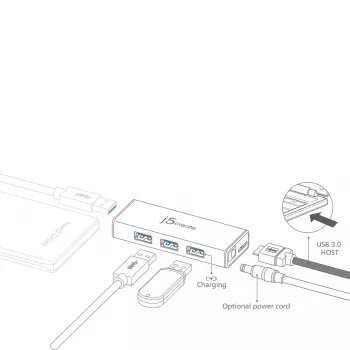 USB hub j5create JUH340 4-portový USB 3.0 čierny hliník