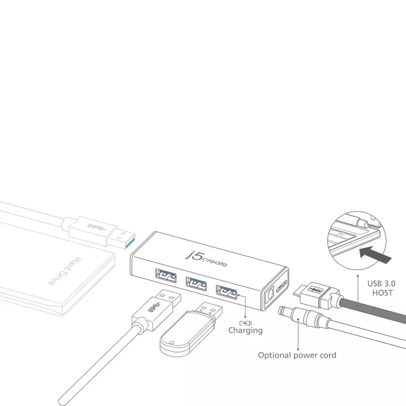 USB hub j5create JUH340 4-portový USB 3.0 čierny hliník