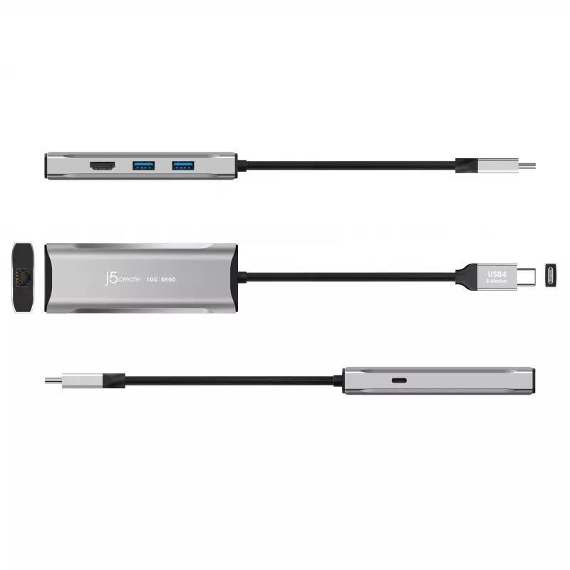 j5create JCD392 4K60 Elite USB-C® 10Gbps cestovný dock, Space Grey