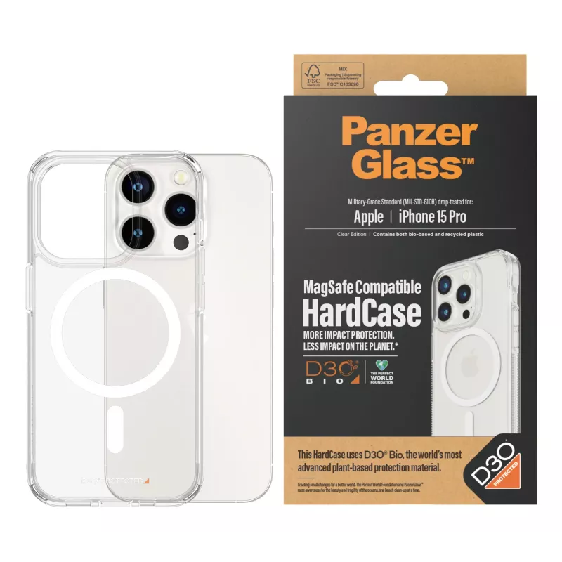 PanzerGlass ® HardCase transparentné s White MagSafe & D3O® iPhone 15 Pro