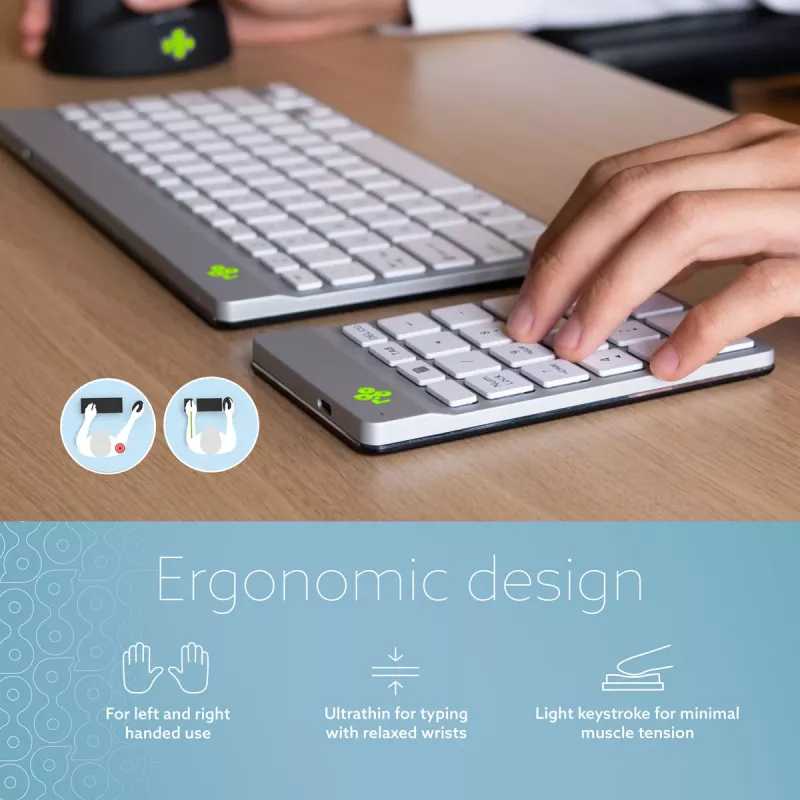 R-Go Tools numerická klávesnica R-Go Numpad Break, ergonomická numerická klávesnica so softvérom Break, Bluetooth, biela