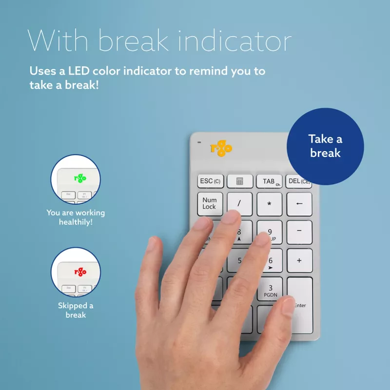 R-Go Tools numerická klávesnica R-Go Numpad Break, ergonomická numerická klávesnica so softvérom Break, Bluetooth, biela