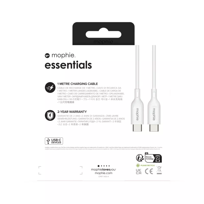 mophie essentials nabíjací kábel | 1 m USB kábel USB 2.0 USB-C biely