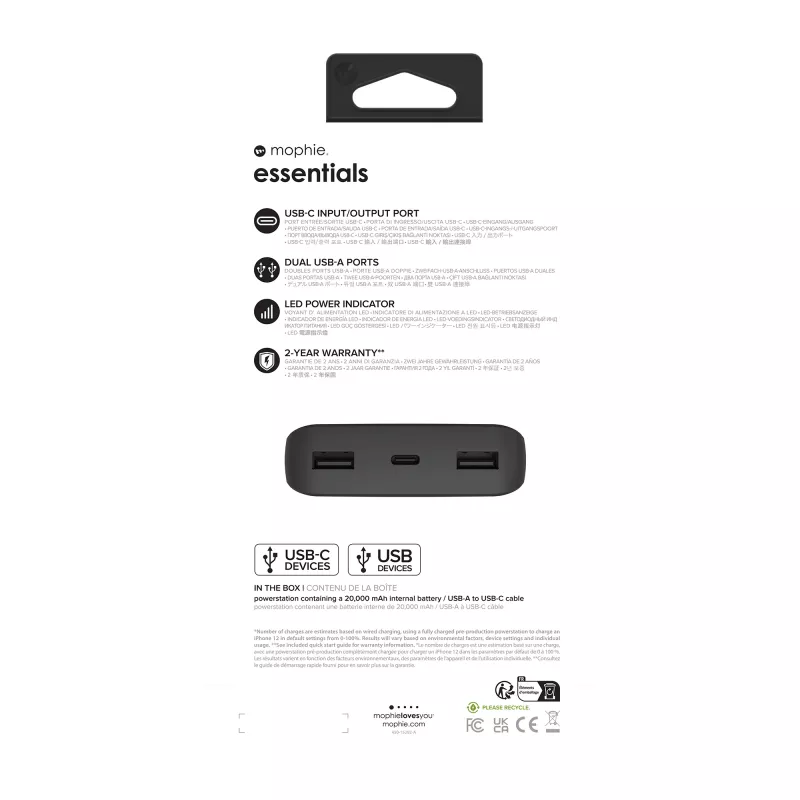 mophie essentials powerstation 20K 20 000 mAh čierna