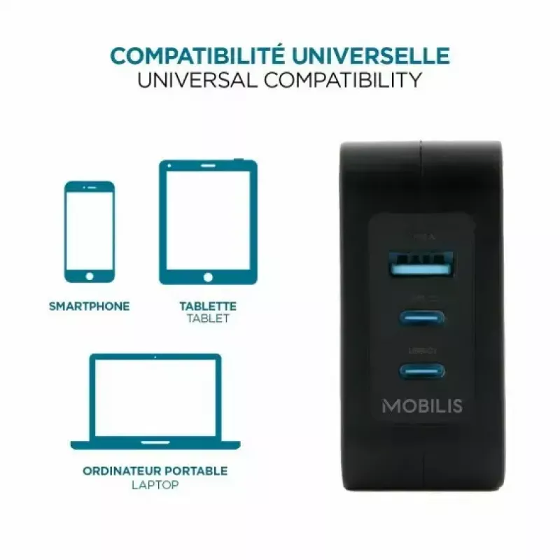 Ravanson Mobilis nabíjačka 100W GaN 2×USB‑C + 1×USB‑A AC pre interiér — pre notebook, smartfón, tablet — čierna