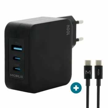 Ravanson Mobilis nabíjačka 100W GaN 2×USB‑C + 1×USB‑A AC pre interiér — pre notebook, smartfón, tablet — čierna