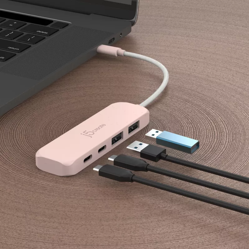 USB-C hub j5create JCH342ER-N 4-port Type-C Type-A Gen 2 10000 Mbit/s ružový