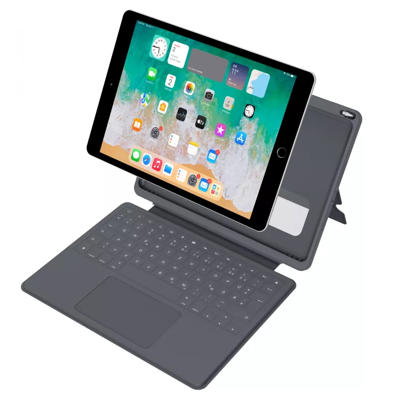 ASTAR DEQSTER Smart Rugged Touch Plus klávesnica 10,2 palca — QWERTZ nemecká, mechanické spínače, Smart Connector docking, sivá