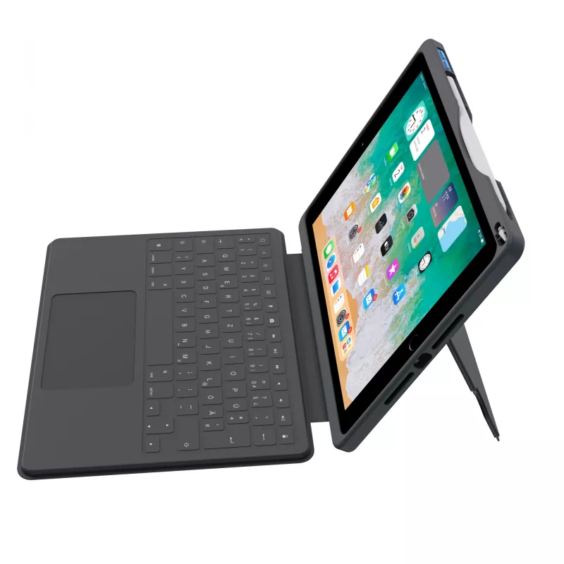 ASTAR DEQSTER Smart Rugged Touch Plus klávesnica 10,2 palca — QWERTZ nemecká, mechanické spínače, Smart Connector docking, sivá