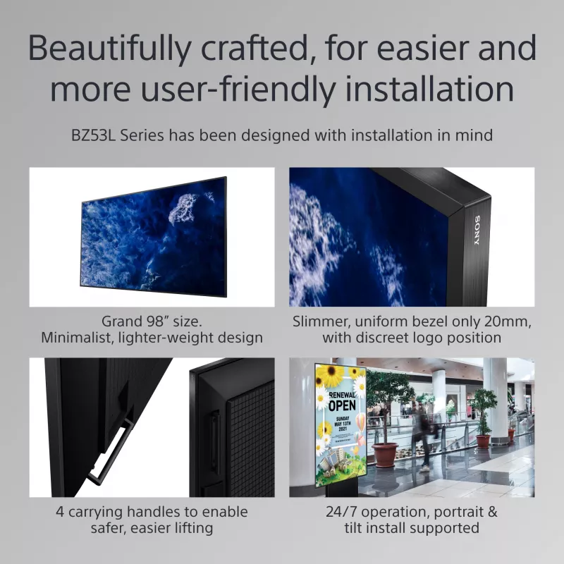 Sony BRAVIA FW-98BZ53L 4K HDR Full Array LED profesionálny displej, 780 cd/m2, Deep Black Non-Glare 47% Haze, 24/7 & 5 rokov PrimeSupport