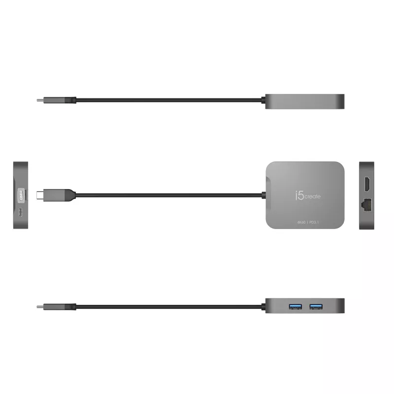 j5create JCD3191 4K60 Elite USB-C® cestovný adaptér, čierna