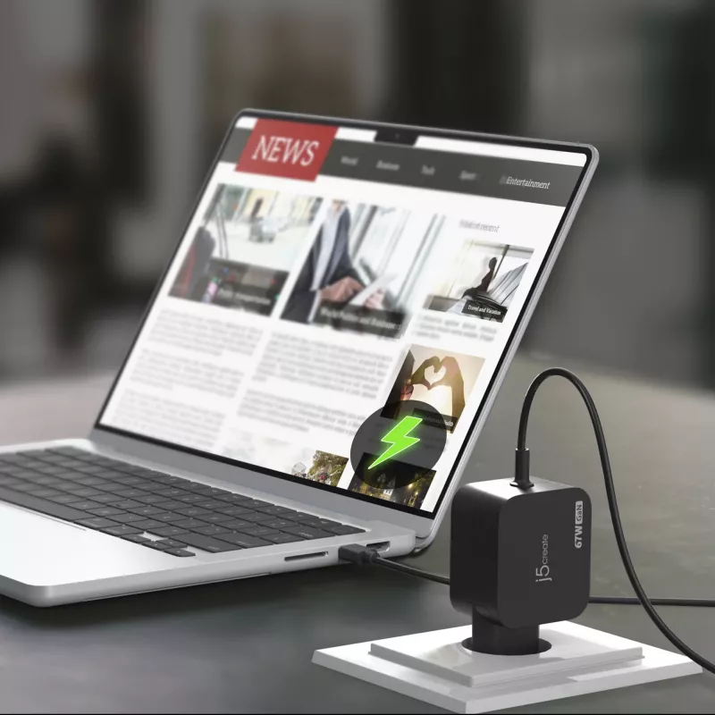 j5create JUP1565DC 67W GaN PD USB-C® mini nabíjačka so 6 typmi DC konektorov – EU, čierna