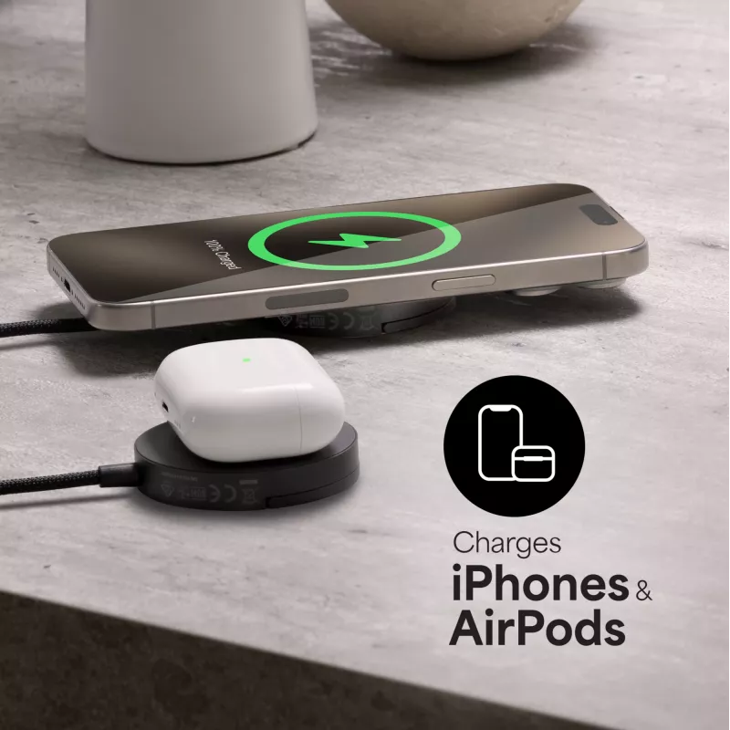 mophie Qi2 magnetická nabíjačka smartfón čierna USB bezdrôtové nabíjanie rýchle nabíjanie interiérová