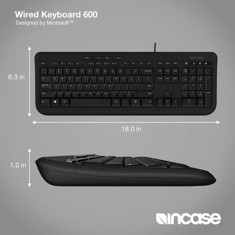 Káblová full-size klávesnica Incase Designed by Microsoft Wired 600 — USB, QWERTY, UK-anglická, čierna