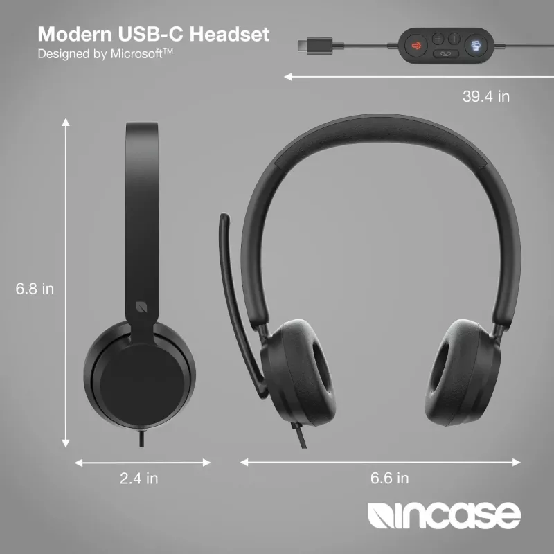 Incase Designed by Microsoft Modern USB-C Headset káblový headset s hlavovým mostom kancelária/call centrum USB Type-C čierny