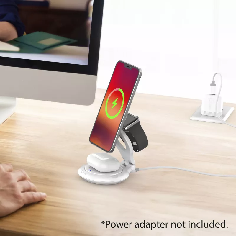j5create Qi2 magnetická, skladacia 3-in-1 nabíjacia stanica interiérová USB smartwatch slúchadlá smartfón