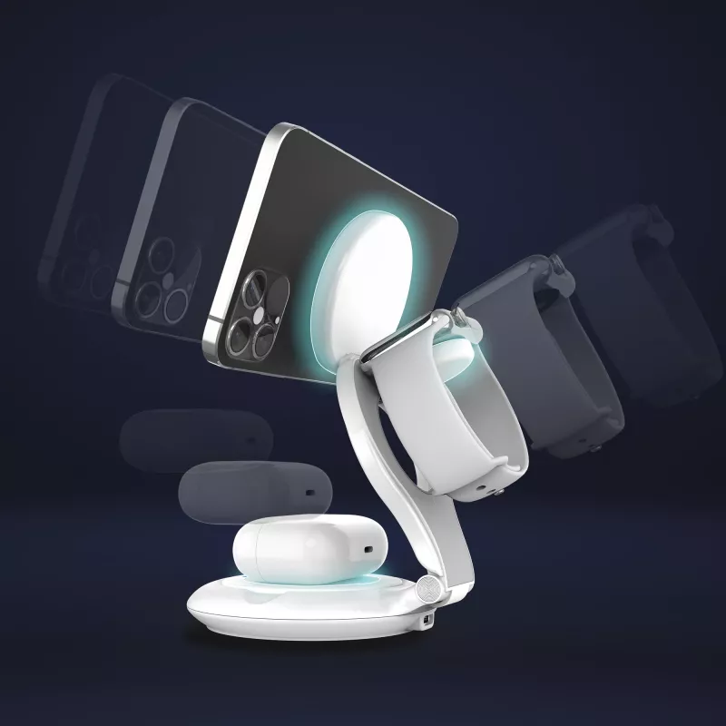 j5create Qi2 magnetická, skladacia 3-in-1 nabíjacia stanica interiérová USB smartwatch slúchadlá smartfón