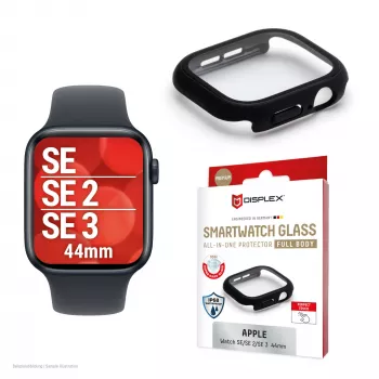 Ochrana displeja PanzerGlass Displex 10H pre Apple Watch SE3/SE2/SE (44mm) – celotelová, IP68, nacvakávacia, čierna matná