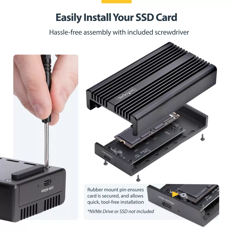 StarTech.com USB4 M.2 NVMe puzdro, 40 Gbit/s, externé USB-C/Thunderbolt NVMe SSD puzdro, hliníkové chladičové puzdro, B+M/M-Key