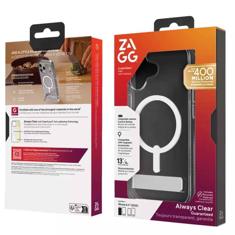 Puzdro ZAGG Crystal Palace Snap Kickstand Case pre Apple iPhone 17, transparentné