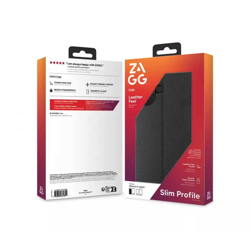 ZAGG Folio puzdro pre Apple iPhone 17, kožené, čierne