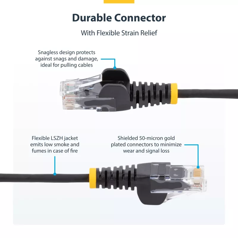 StarTech.com 0,5 m CAT6 kábel – štíhly – ochrana západky – RJ45 konektor – čierny