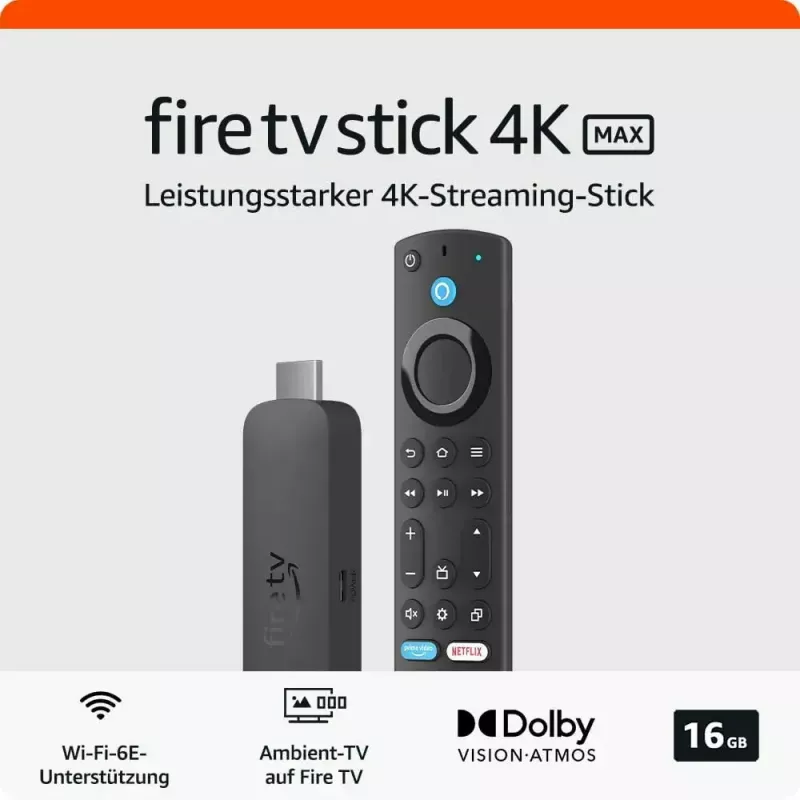 Smart TV dongle Amazon 4K Ultra HD USB, Wi‑Fi 6 (802.11ax), 3840×2160, napájanie cez USB, čierny