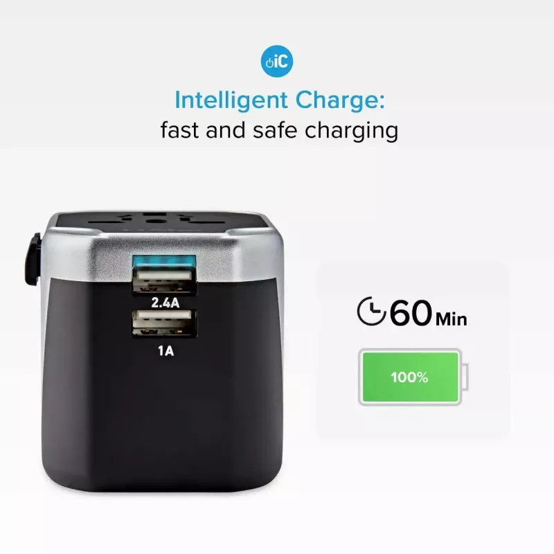 Napájací zdroj pre mobilné zariadenia SBS Mobile TEADAPT2USBUNI — čierny/strieborný, USB adaptér