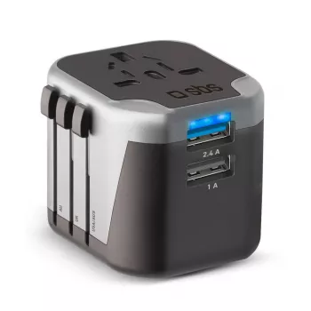 Napájací zdroj pre mobilné zariadenia SBS Mobile TEADAPT2USBUNI — čierny/strieborný, USB adaptér